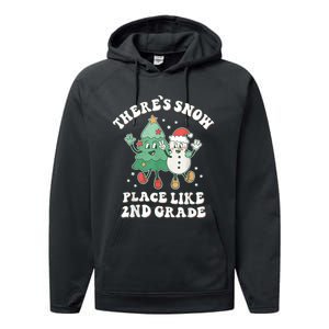 There’s Snow Place Like 2nd Grade Merry Teacher Xmas Snowman Performance Fleece Hoodie