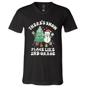 There’s Snow Place Like 2nd Grade Merry Teacher Xmas Snowman V-Neck T-Shirt