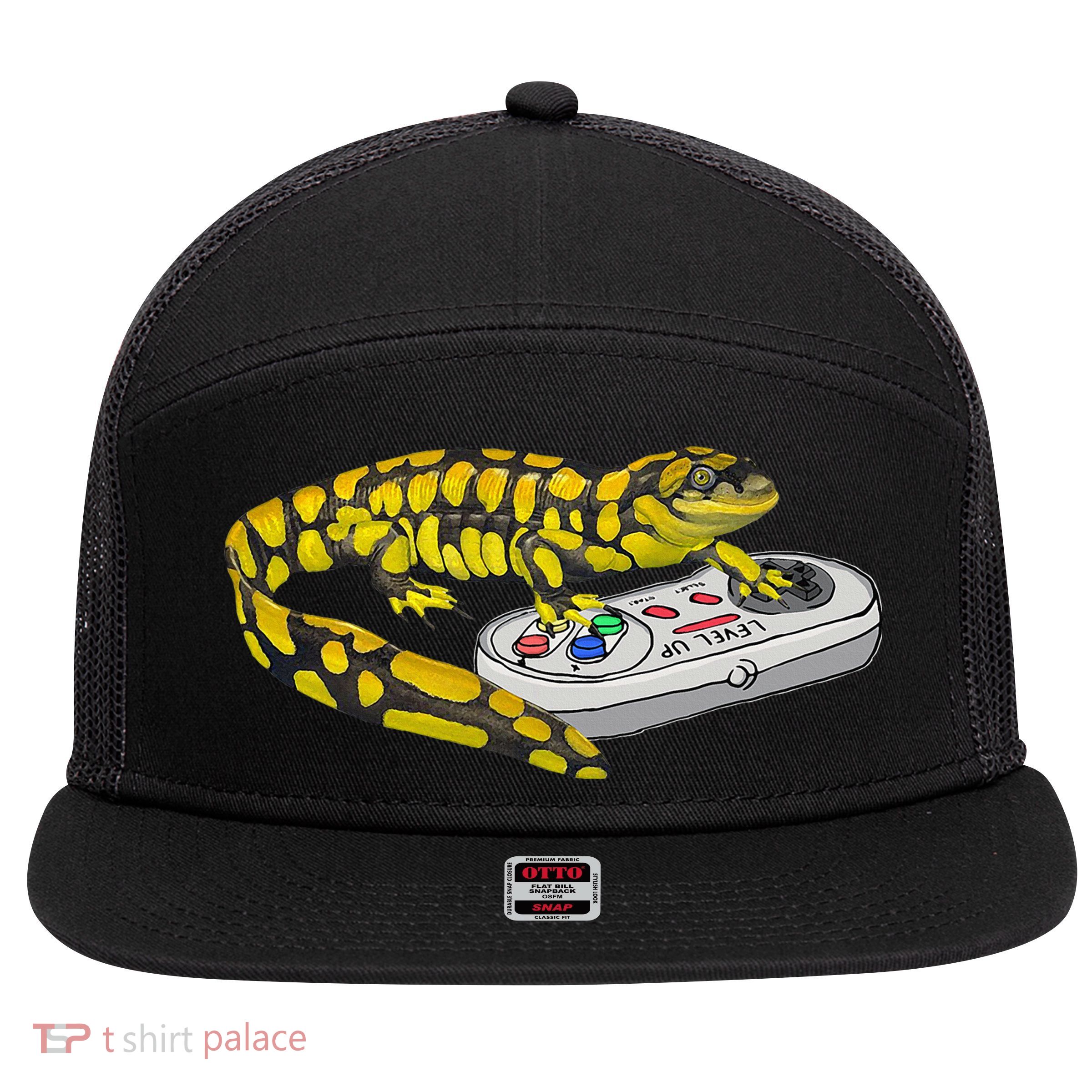Tiger Salamander Playing Video Game Salamanders Gamers 7 Panel Mesh Trucker Snapback Hat