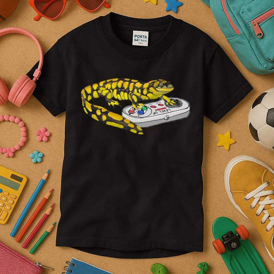 Tiger Salamander Playing Video Game Salamanders Gamers Kids T-Shirt