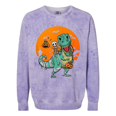 Trex Skeleton Pumpkin Halloween Costume Colorblast Crewneck Sweatshirt