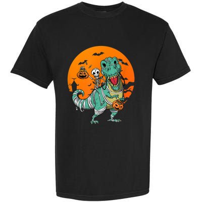 Trex Skeleton Pumpkin Halloween Costume Garment-Dyed Heavyweight T-Shirt