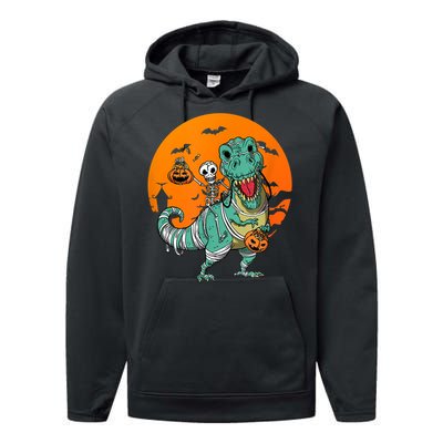 Trex Skeleton Pumpkin Halloween Costume Performance Fleece Hoodie