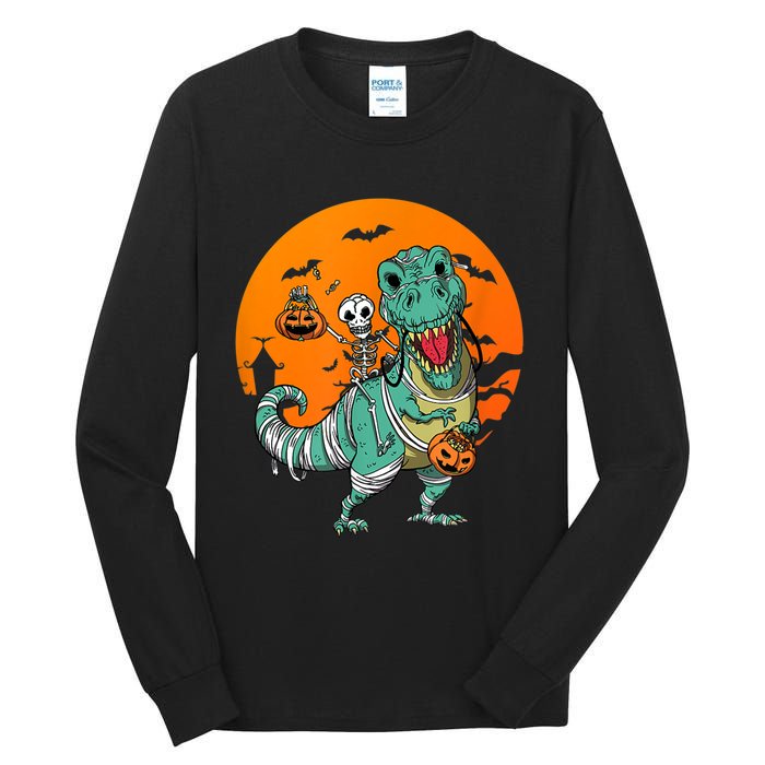 Trex Skeleton Pumpkin Halloween Costume Tall Long Sleeve T-Shirt