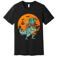 Trex Skeleton Pumpkin Halloween Costume Premium T-Shirt