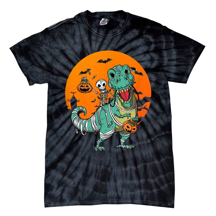 Trex Skeleton Pumpkin Halloween Costume Tie-Dye T-Shirt