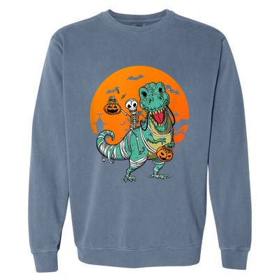 Trex Skeleton Pumpkin Halloween Costume Garment-Dyed Sweatshirt