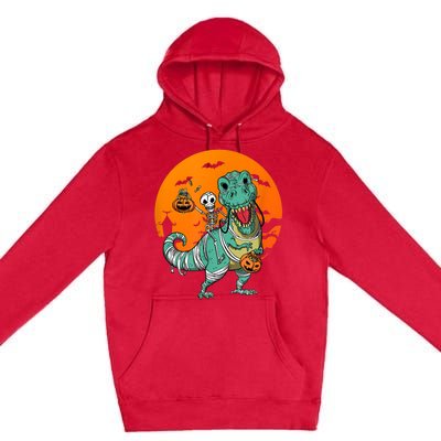 Trex Skeleton Pumpkin Halloween Costume Premium Pullover Hoodie