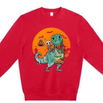 Trex Skeleton Pumpkin Halloween Costume Premium Crewneck Sweatshirt