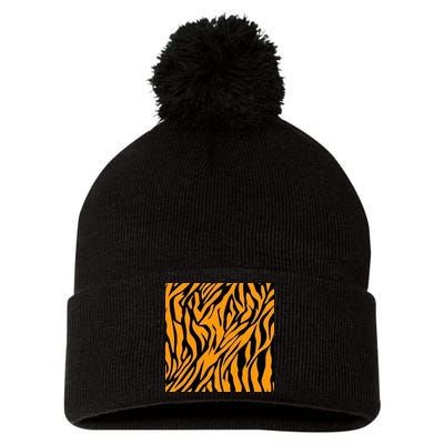 Tiger Stripes Pattern Pom Pom 12in Knit Beanie