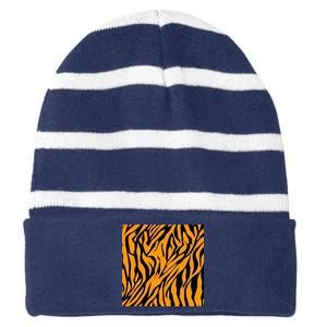 Tiger Stripes Pattern Striped Beanie with Solid Band