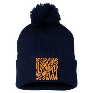 Tiger Stripes Pattern Pom Pom 12in Knit Beanie