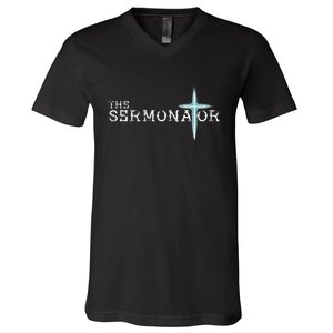 The Sermonator Pastor Appreciation Christian Cross Fun V-Neck T-Shirt