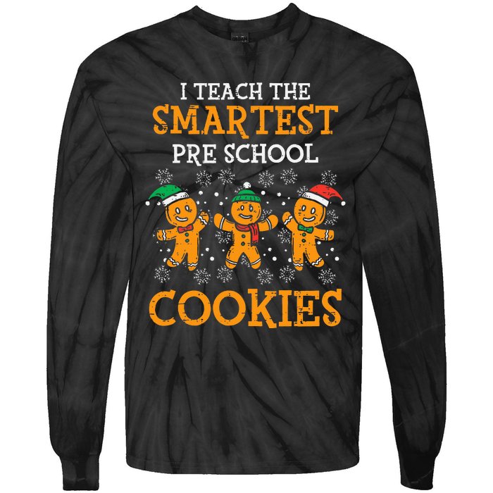 Teach Smartest Preschool Cookies Teacher Christmas Xmas Tie-Dye Long Sleeve Shirt