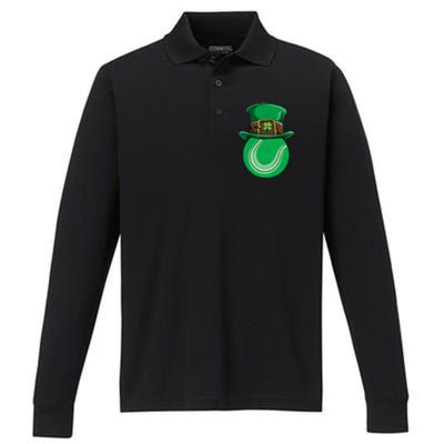 Tennis St Patricks Day Ball Leprechaun Shamrock Great Gift Performance Long Sleeve Polo