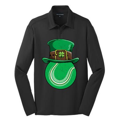 Tennis St Patricks Day Ball Leprechaun Shamrock Great Gift Silk Touch Performance Long Sleeve Polo