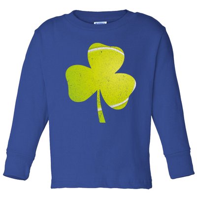 Tennis St Patricks Day Funny Gift Distressed Irish Shamrock Gift Toddler Long Sleeve Shirt