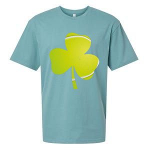 Tennis St Patricks Day Funny Gift Distressed Irish Shamrock Gift Sueded Cloud Jersey T-Shirt