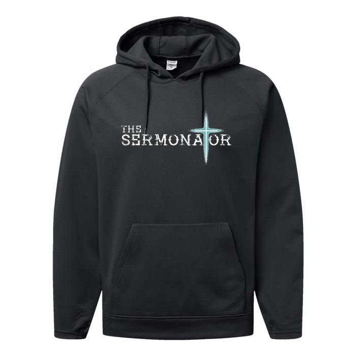 The Sermonator Pastor Appreciation Christian Cross Performance Fleece Hoodie