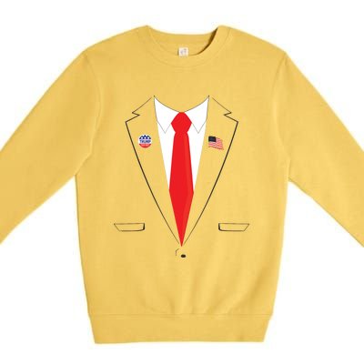 Tuxedo Suit Presidents Day Trump Pin Costume Premium Crewneck Sweatshirt