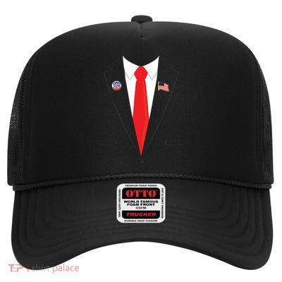 Tuxedo Suit Presidents Day Trump Pin Costume High Crown Mesh Back Trucker Hat
