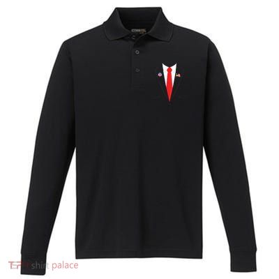 Tuxedo Suit Presidents Day Trump Pin Costume Performance Long Sleeve Polo