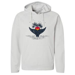 Tropical Sunset Palm Trees Whale Tail Summer Vacation Performance Fleece Hoodie