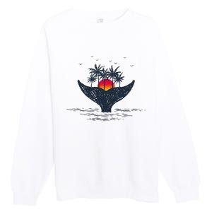 Tropical Sunset Palm Trees Whale Tail Summer Vacation Premium Crewneck Sweatshirt