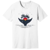 Tropical Sunset Palm Trees Whale Tail Summer Vacation Premium T-Shirt