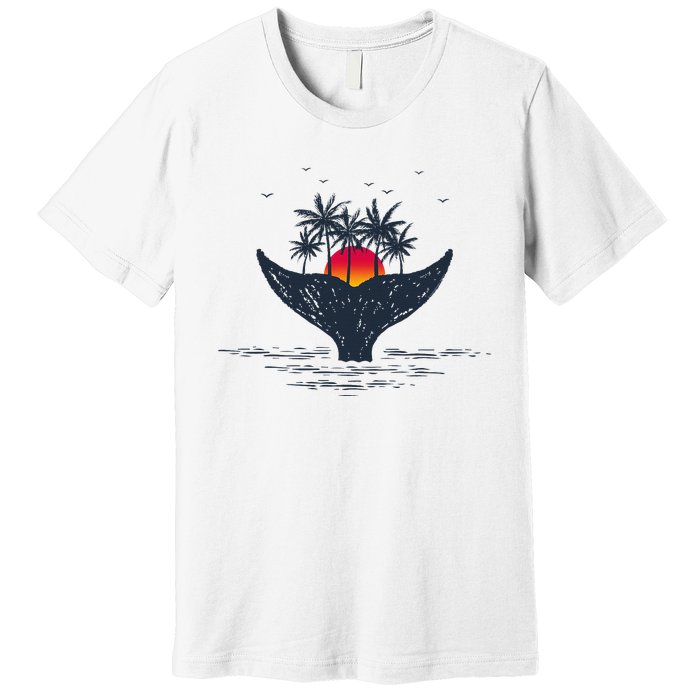 Tropical Sunset Palm Trees Whale Tail Summer Vacation Premium T-Shirt