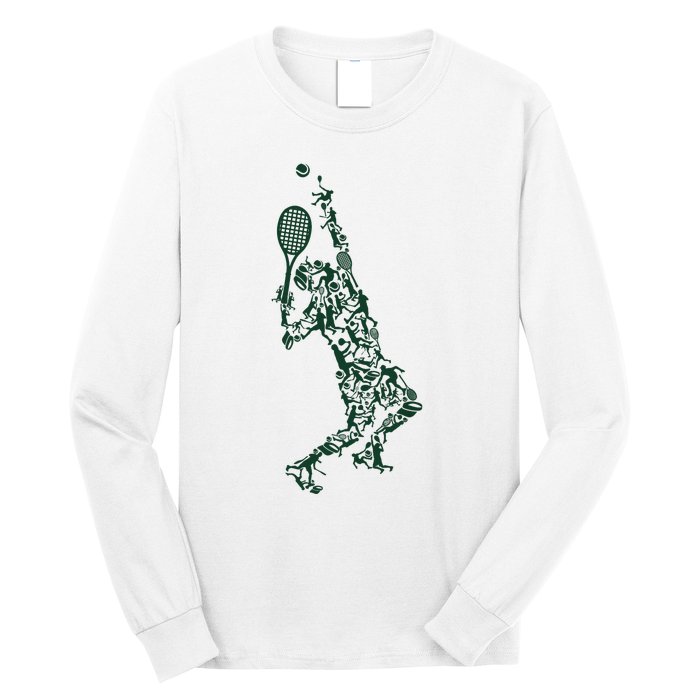 Tennis Shirt Player Positions Balls Racket In Drawing Long Sleeve Shirt