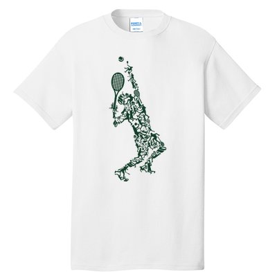 Tennis Shirt Player Positions Balls Racket In Drawing Tall T-Shirt