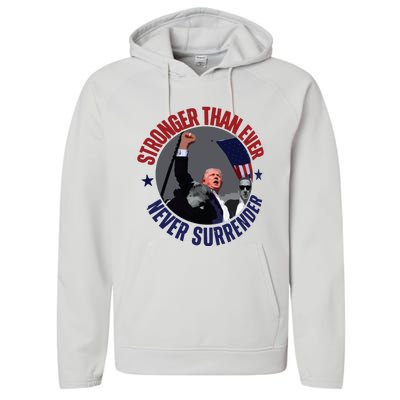 Trump Shot Photo Never Surrender Trump 2024 Butler Rally Trump Performance Fleece Hoodie