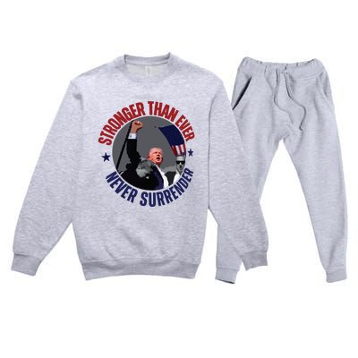 Trump Shot Photo Never Surrender Trump 2024 Butler Rally Trump Premium Crewneck Sweatsuit Set