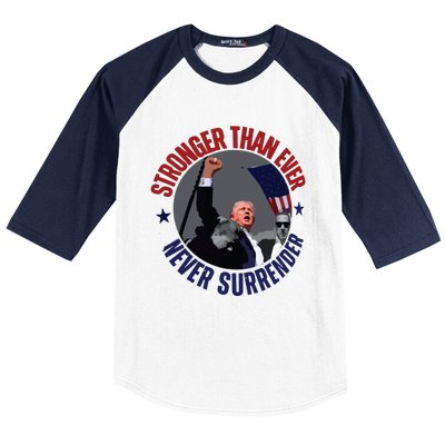 Trump Shot Photo Never Surrender Trump 2024 Butler Rally Trump Baseball Sleeve Shirt