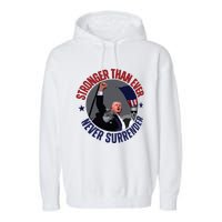 Trump Shot Photo Never Surrender Trump 2024 Butler Rally Trump Garment-Dyed Fleece Hoodie