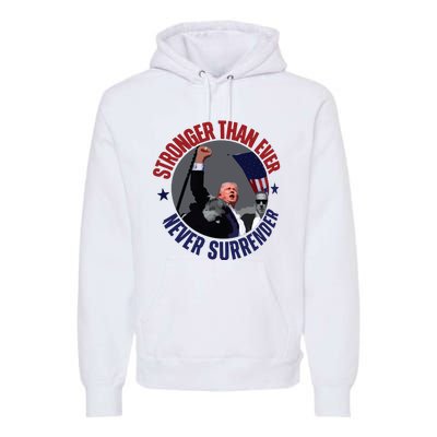 Trump Shot Photo Never Surrender Trump 2024 Butler Rally Trump Premium Hoodie