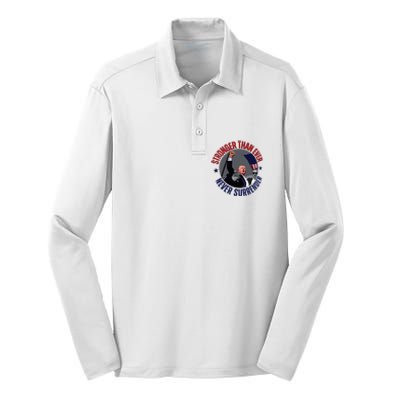 Trump Shot Photo Never Surrender Trump 2024 Butler Rally Trump Silk Touch Performance Long Sleeve Polo