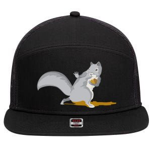 The Squirrel Protect The Nut Cool Vector Design 7 Panel Mesh Trucker Snapback Hat