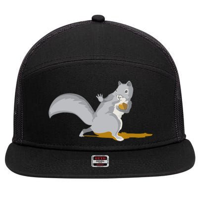 The Squirrel Protect The Nut Cool Vector Design 7 Panel Mesh Trucker Snapback Hat