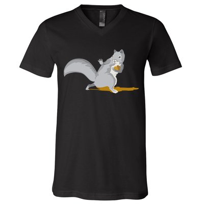 The Squirrel Protect The Nut Cool Vector Design V-Neck T-Shirt
