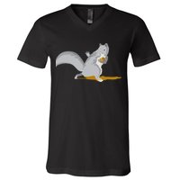 The Squirrel Protect The Nut Cool Vector Design V-Neck T-Shirt