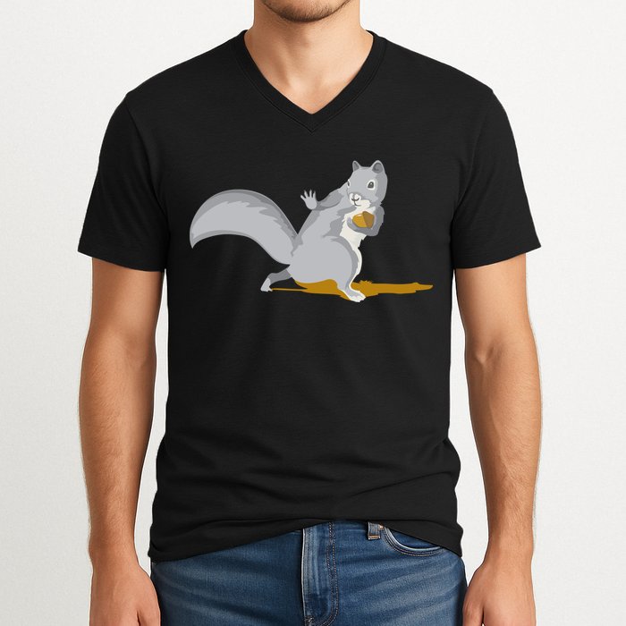 The Squirrel Protect The Nut Cool Vector Design V-Neck T-Shirt