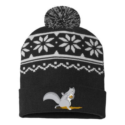 The Squirrel Protect The Nut Cool Vector Design USA-Made Snowflake Beanie