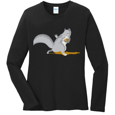 The Squirrel Protect The Nut Cool Vector Design Ladies Long Sleeve Shirt