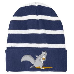 The Squirrel Protect The Nut Cool Vector Design Striped Beanie with Solid Band