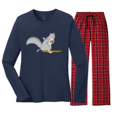 The Squirrel Protect The Nut Cool Vector Design Women's Long Sleeve Flannel Pajama Set 