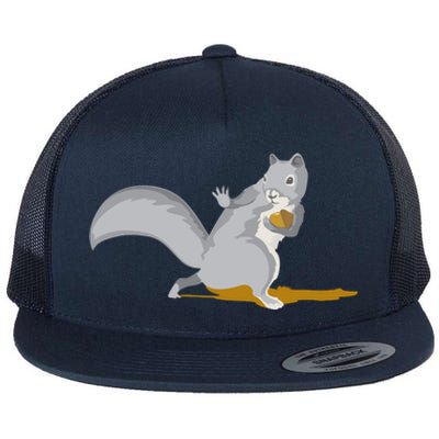 The Squirrel Protect The Nut Cool Vector Design Flat Bill Trucker Hat