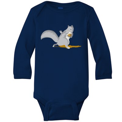 The Squirrel Protect The Nut Cool Vector Design Baby Long Sleeve Bodysuit