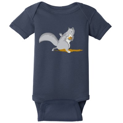 The Squirrel Protect The Nut Cool Vector Design Baby Bodysuit